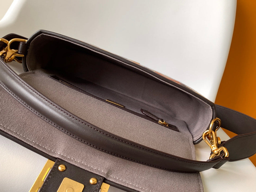 Fend Baguette Brown and Multicolour Canvas Bag 27 with Ff Embroidery Ghw