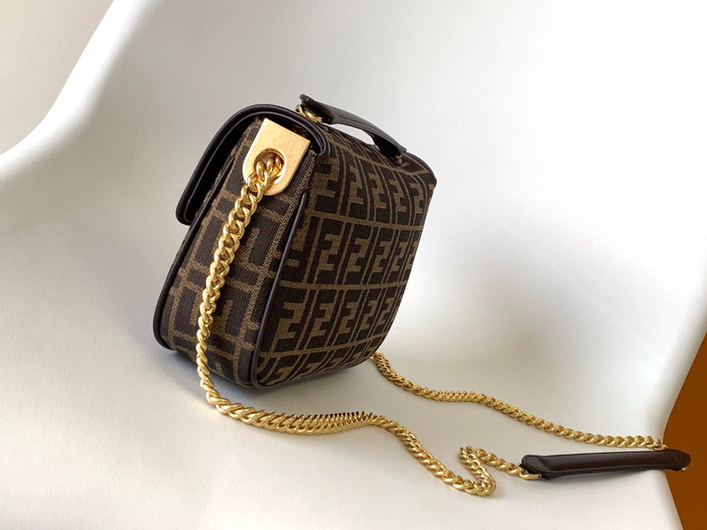 Fend Baguette 24 Brown Ff Jacquard Fabric Bag Ghw