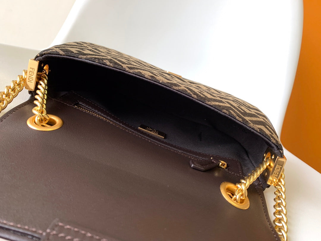 Fend Baguette 24 Brown Ff Jacquard Fabric Bag Ghw