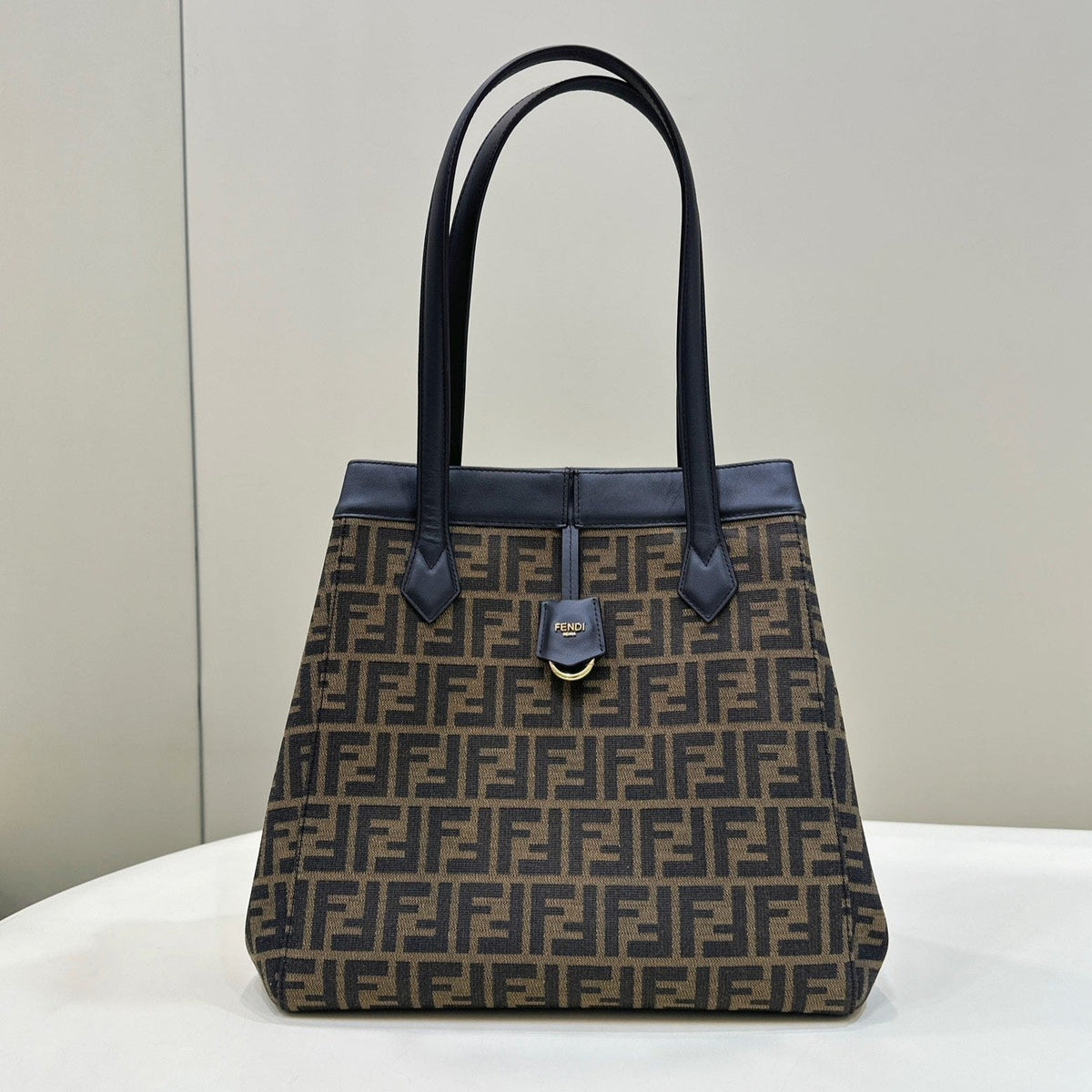 Fendi Origami Large 33 Brown Mix Black Ff Jacquard Fabric Bag