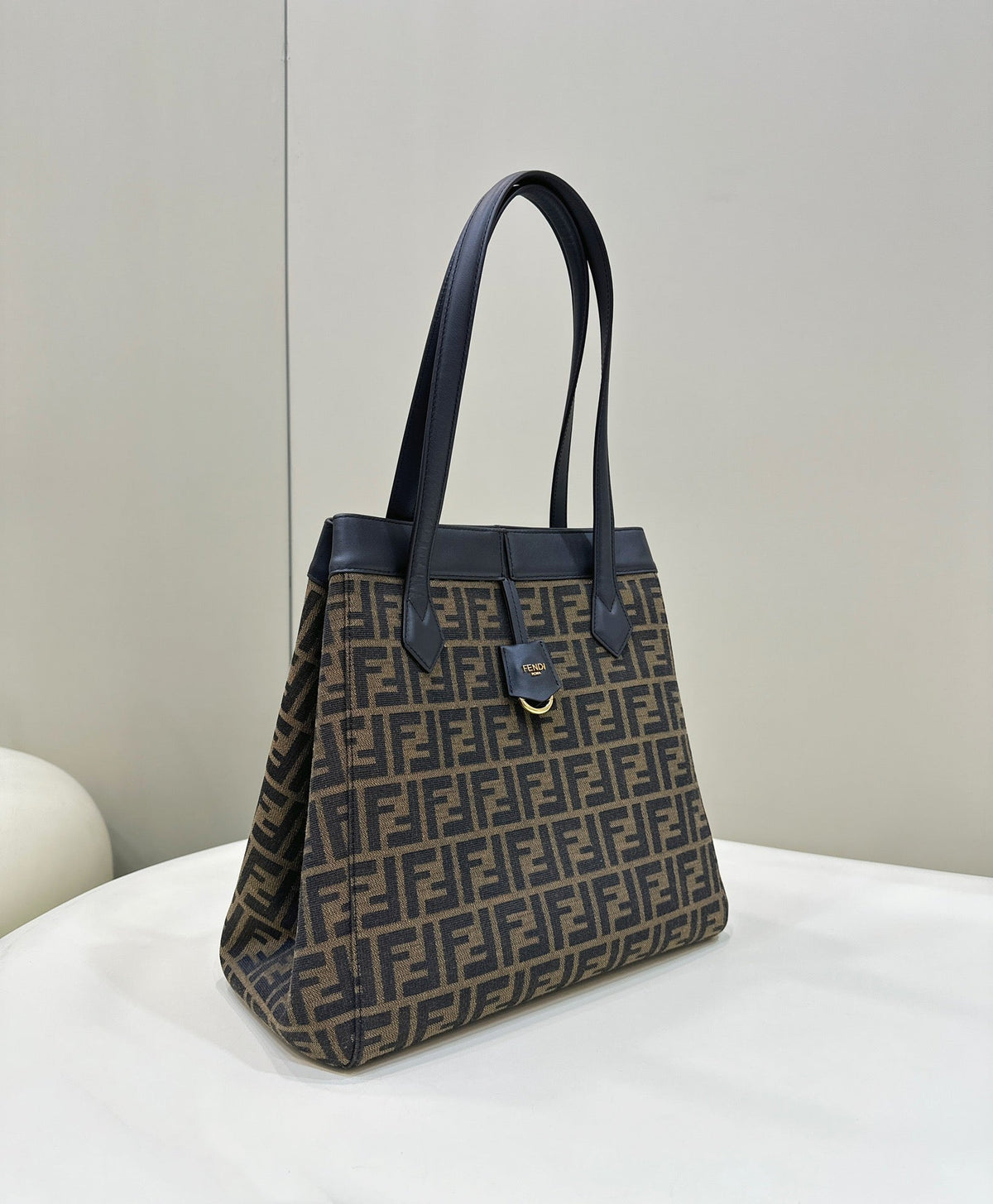 Fendi Origami Large 33 Brown Mix Black Ff Jacquard Fabric Bag