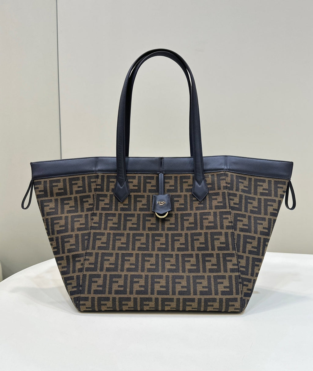 Fendi Origami Large 33 Brown Mix Black Ff Jacquard Fabric Bag