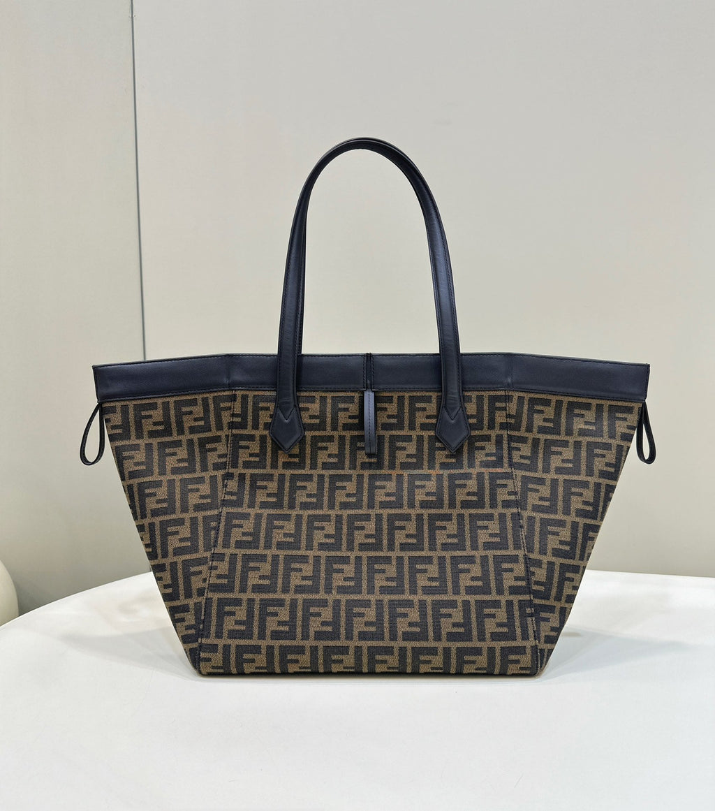 Fendi Origami Large 33 Brown Mix Black Ff Jacquard Fabric Bag