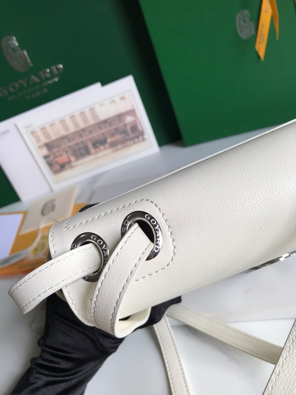 Goyard 233 Bag 25 in White Calfkin and Goyardine Canvas