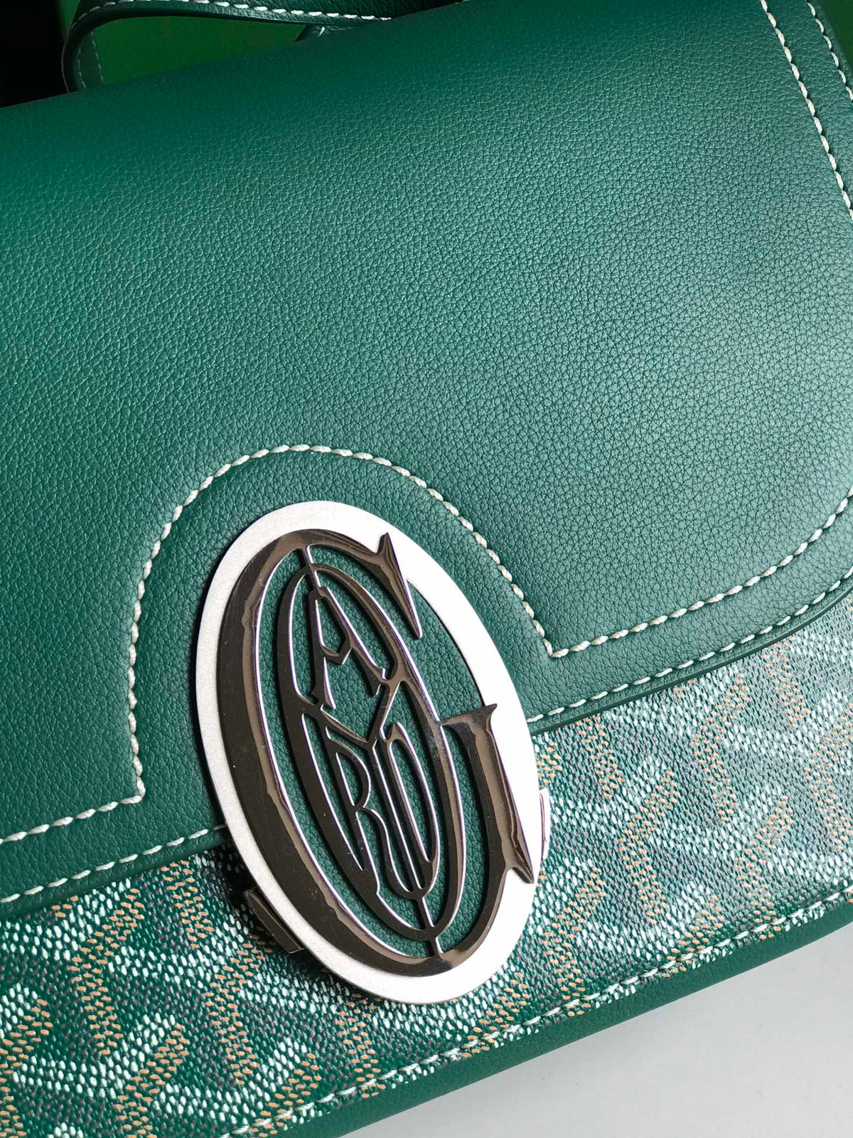Goyard 233 Bag 25 in Green Calfkin and Goyardine Canvas