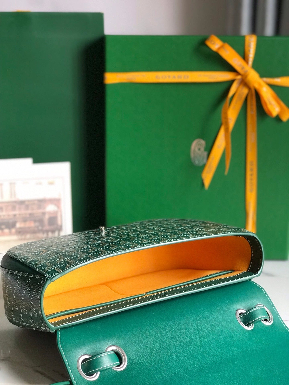 Goyard 233 Bag 25 in Green Calfkin and Goyardine Canvas