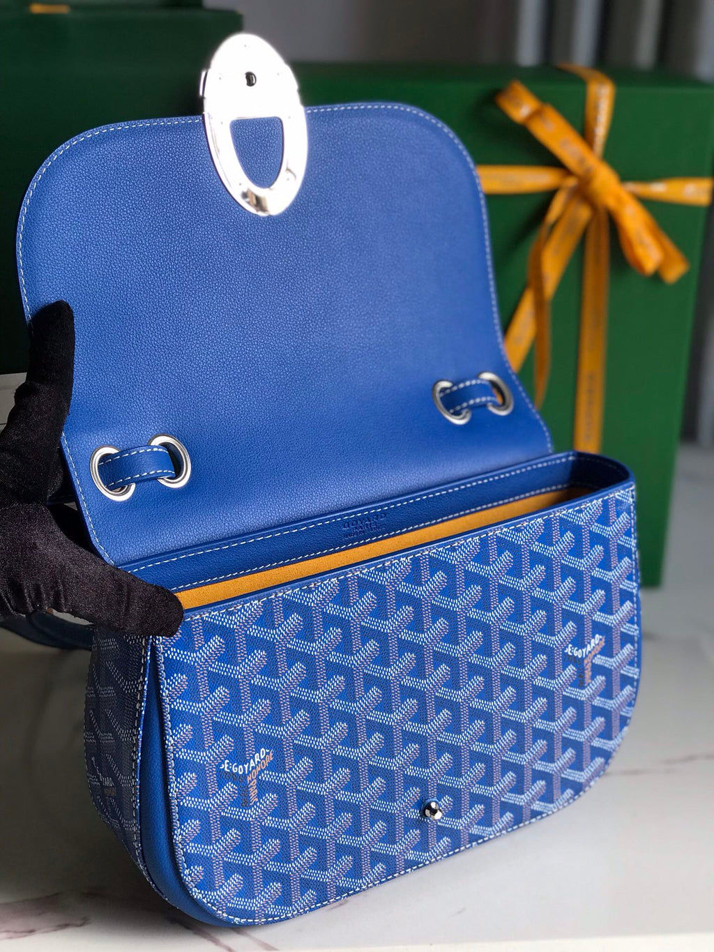 Goyard 233 Bag 25 in Sapphire Blue Calfkin and Goyardine Canvas
