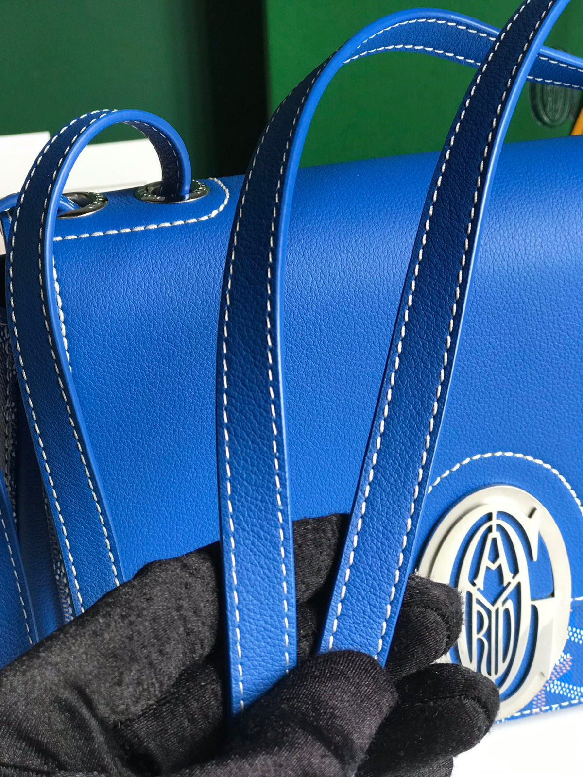 Goyard 233 Bag 25 in Sapphire Blue Calfkin and Goyardine Canvas