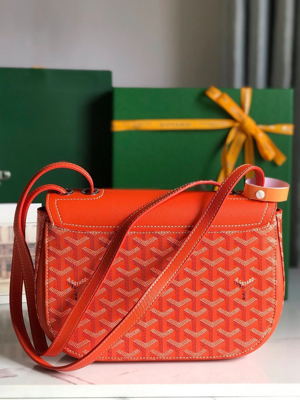 Goyard 233 Bag 25 in Orange Calfkin and Goyardine Canvas