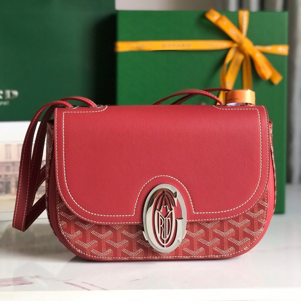 Goyard 233 Bag 25 in Classic Red Calfkin and Goyardine Canvas