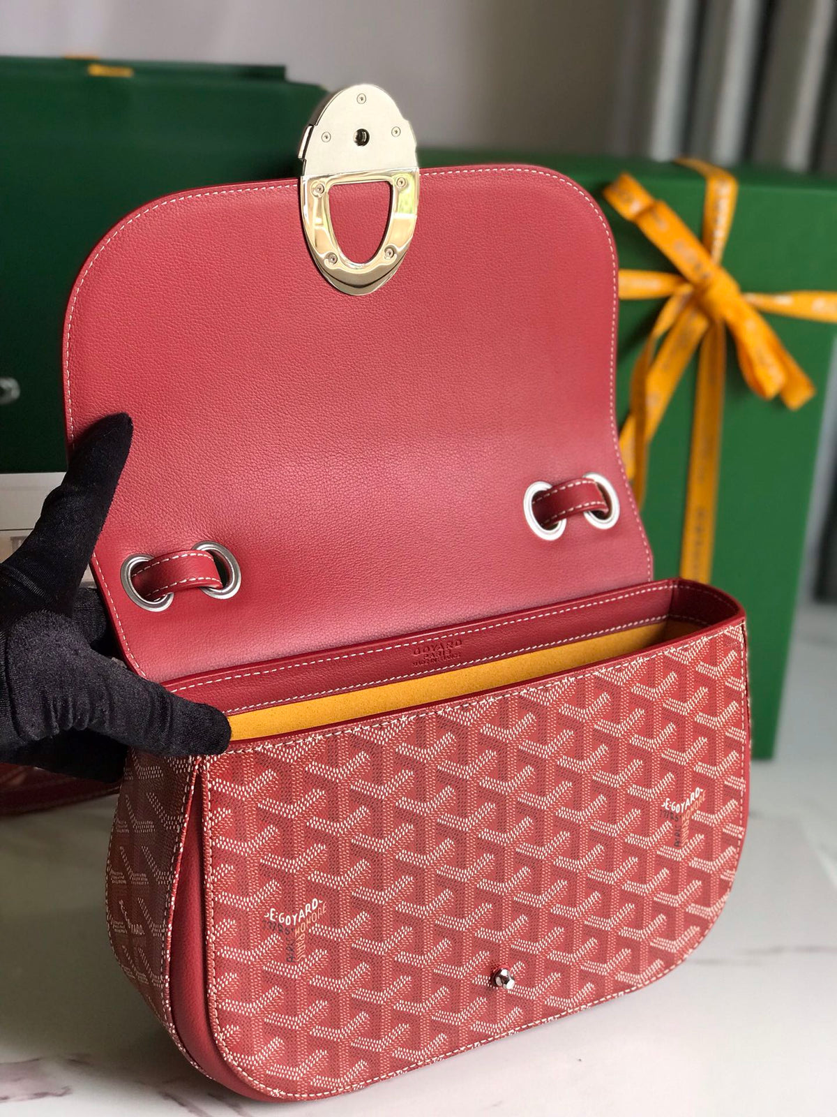 Goyard 233 Bag 25 in Classic Red Calfkin and Goyardine Canvas