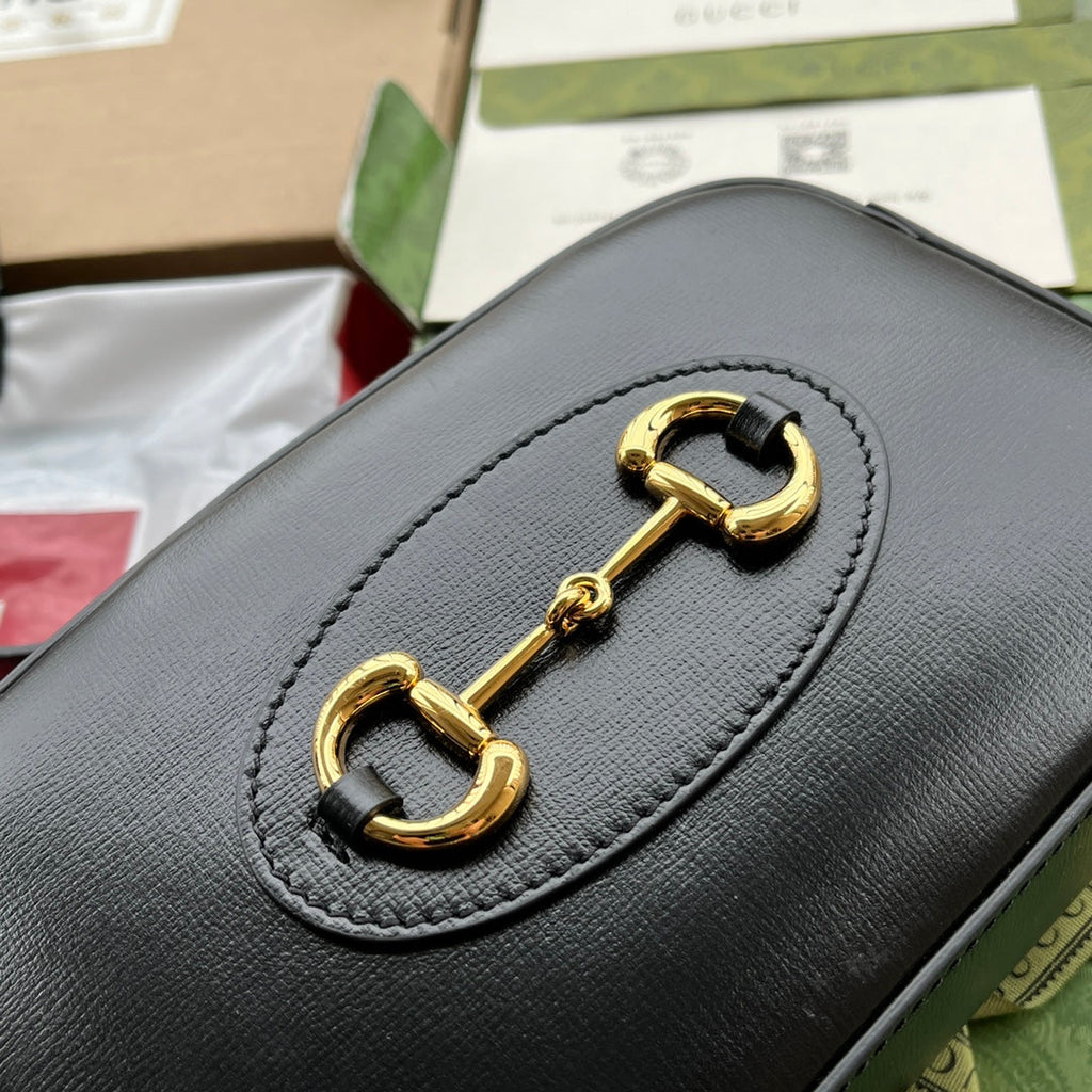 Gucci Horsebit 1955 Small Camera Bag 20 in Black Calfskin