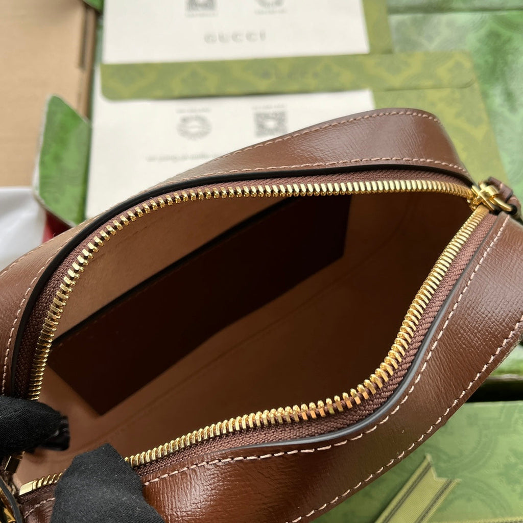 Gucci Horsebit 1955 Small Camera Bag 20 in Beige and Ebony Brown Calfskin