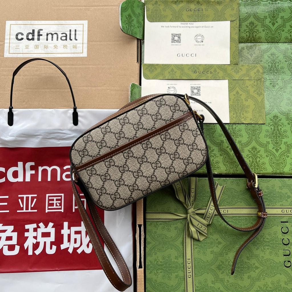 Gucci Horsebit 1955 Small Camera Bag 20 in Beige and Ebony Brown Calfskin