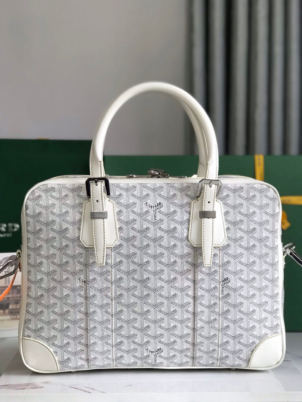 Goyard Ambassade Document Case 35 in White Goyardine Canvas Bag