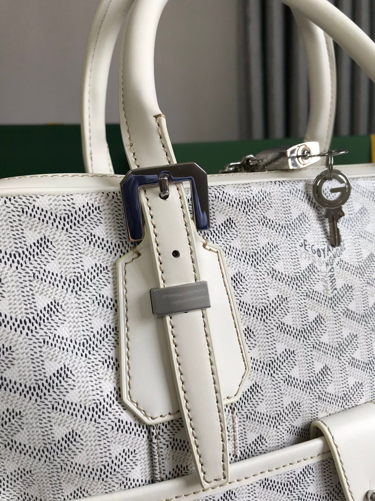 Goyard Ambassade Document Case 35 in White Goyardine Canvas Bag