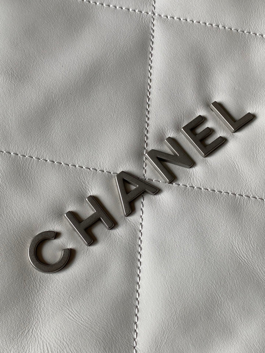 Chanel Large 42 Handbag in White Shiny Calfskin Silver Hardware