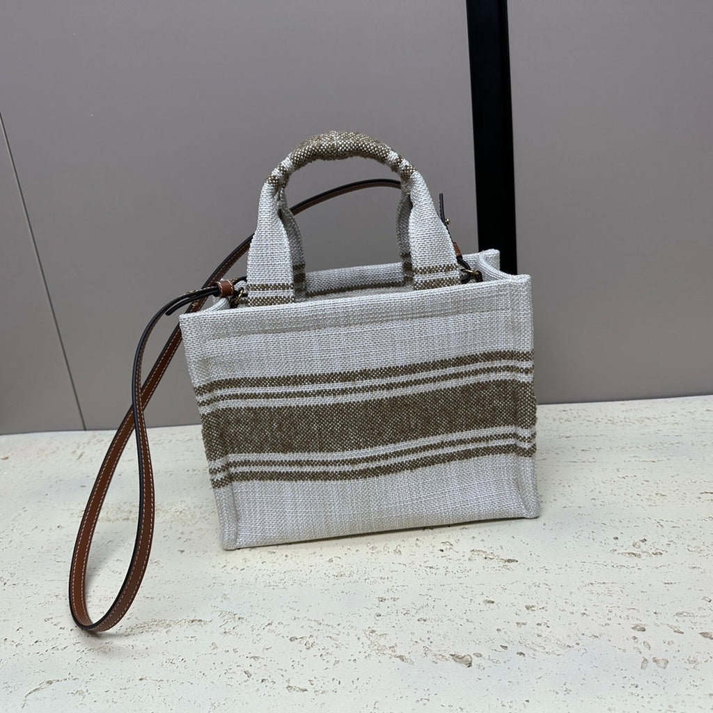 Celine Cabas Thais 26 Calfskin Jacquard Tobacco / Tan Bag