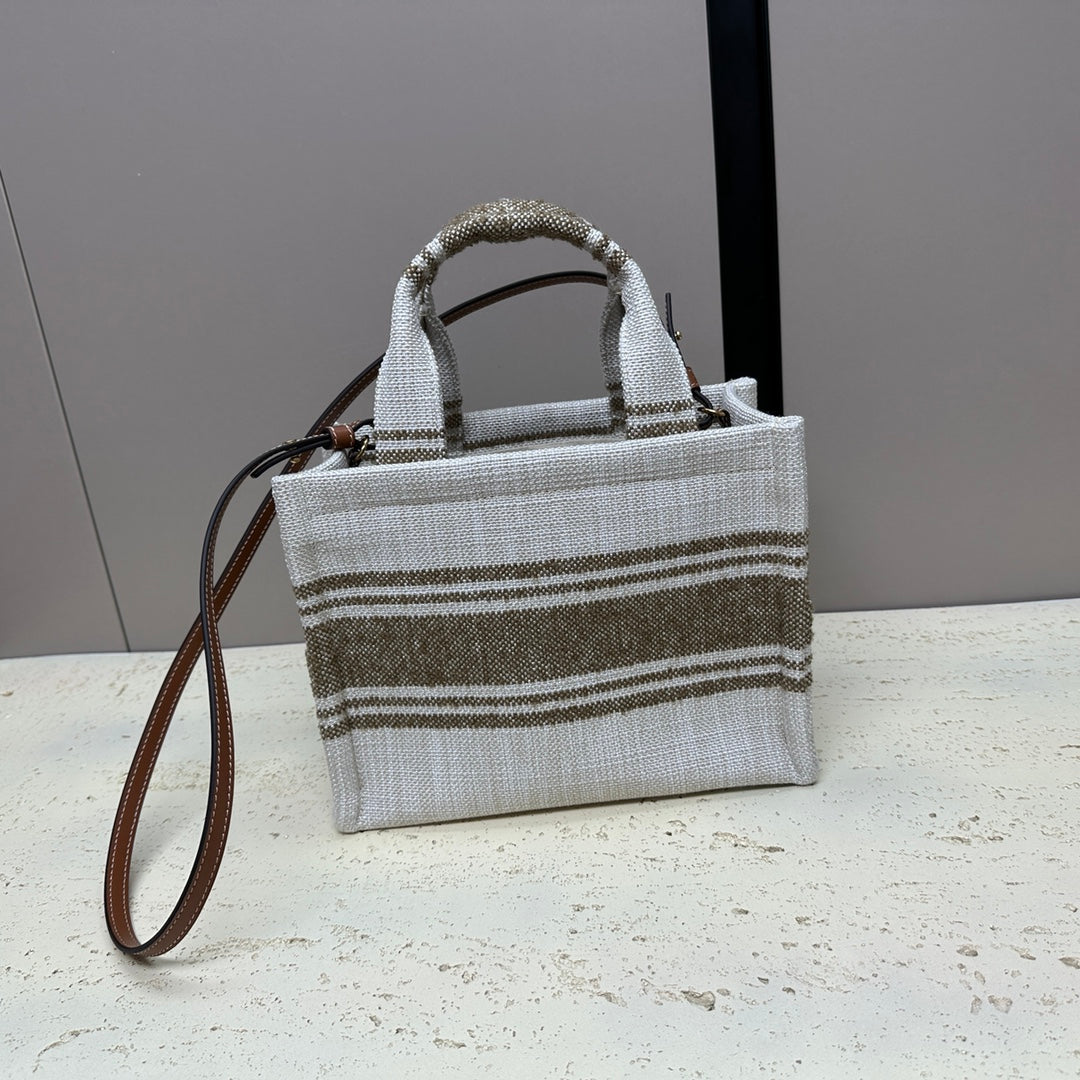 Celine Cabas Thais 26 Calfskin Jacquard Tobacco / Tan Bag