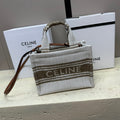 Celine Cabas Thais 26 Calfskin Jacquard Tobacco / Tan Bag