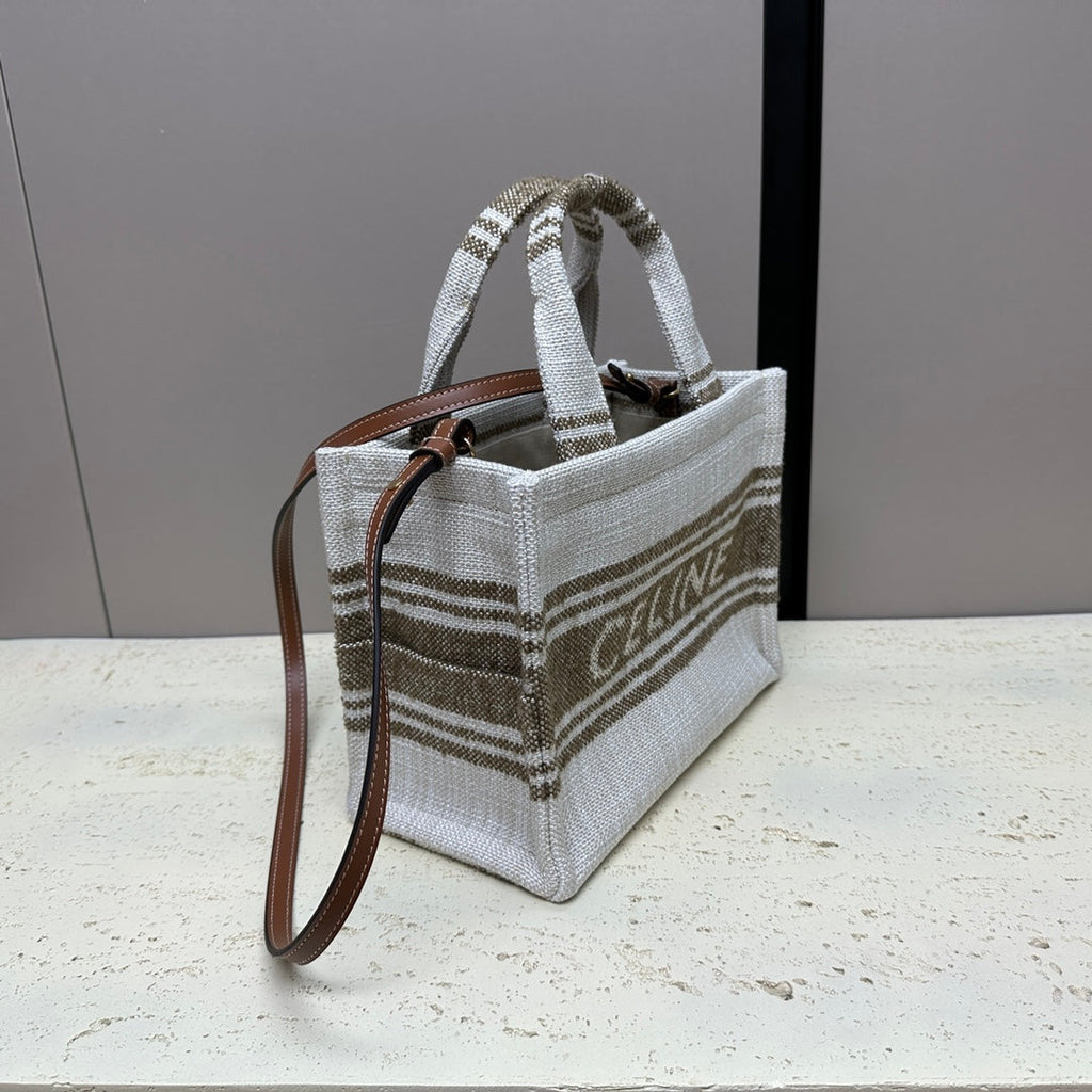 Celine Cabas Thais 26 Calfskin Jacquard Tobacco / Tan Bag