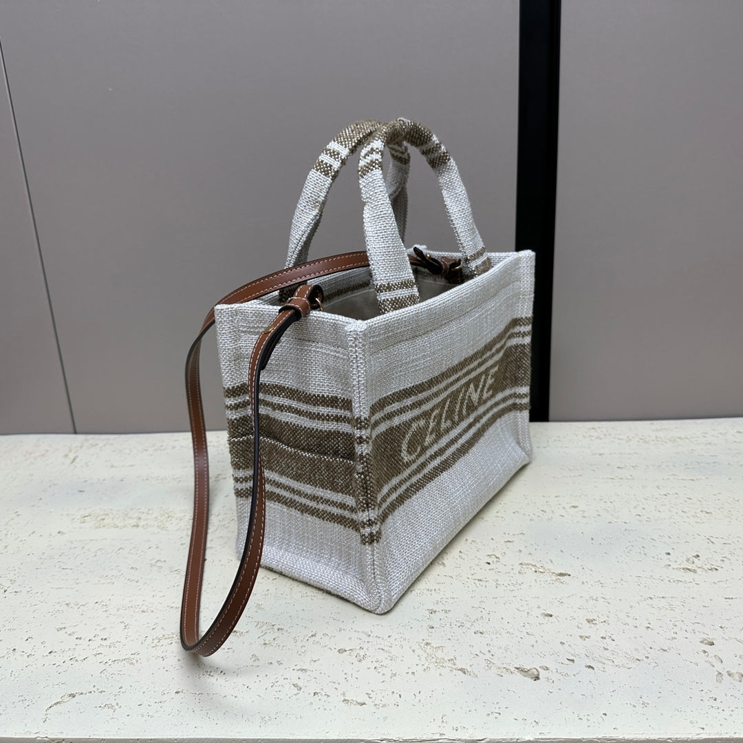 Celine Cabas Thais 26 Calfskin Jacquard Tobacco / Tan Bag