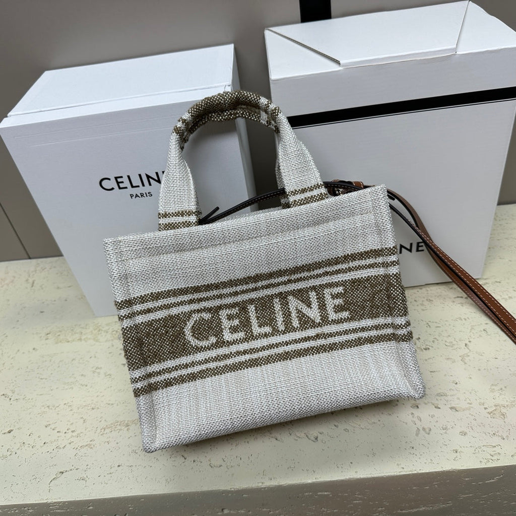 Celine Cabas Thais 26 Calfskin Jacquard Tobacco / Tan Bag