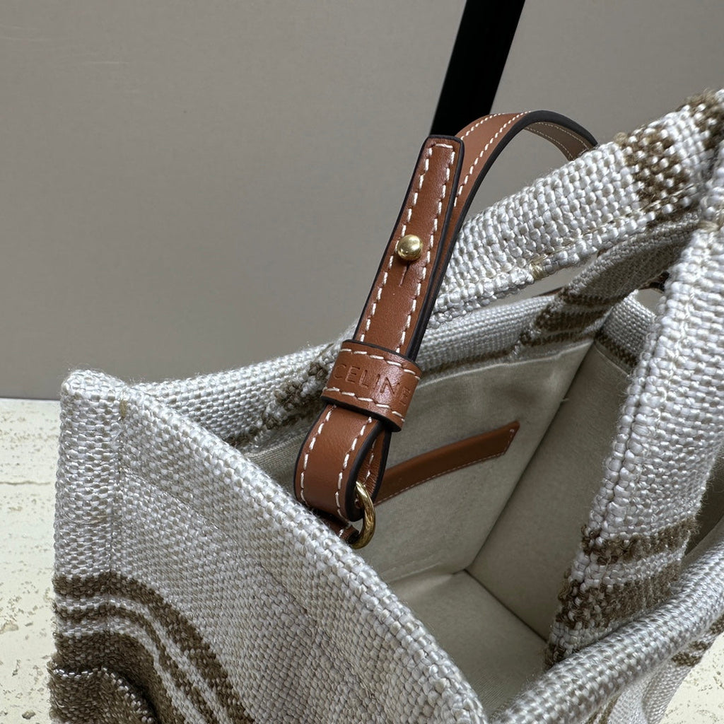 Celine Cabas Thais 26 Calfskin Jacquard Tobacco / Tan Bag