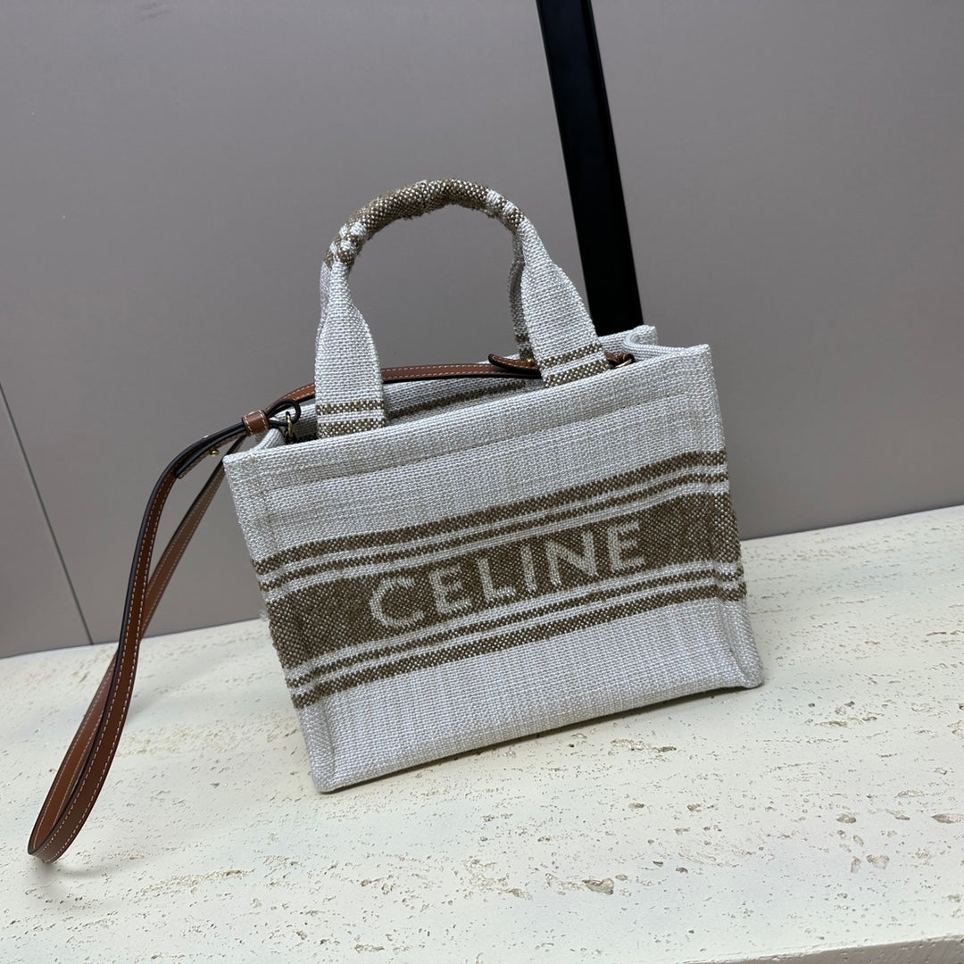 Celine Cabas Thais 26 Calfskin Jacquard Tobacco / Tan Bag
