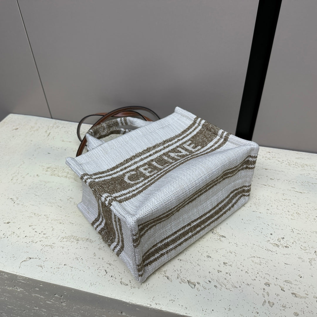 Celine Cabas Thais 26 Calfskin Jacquard Tobacco / Tan Bag