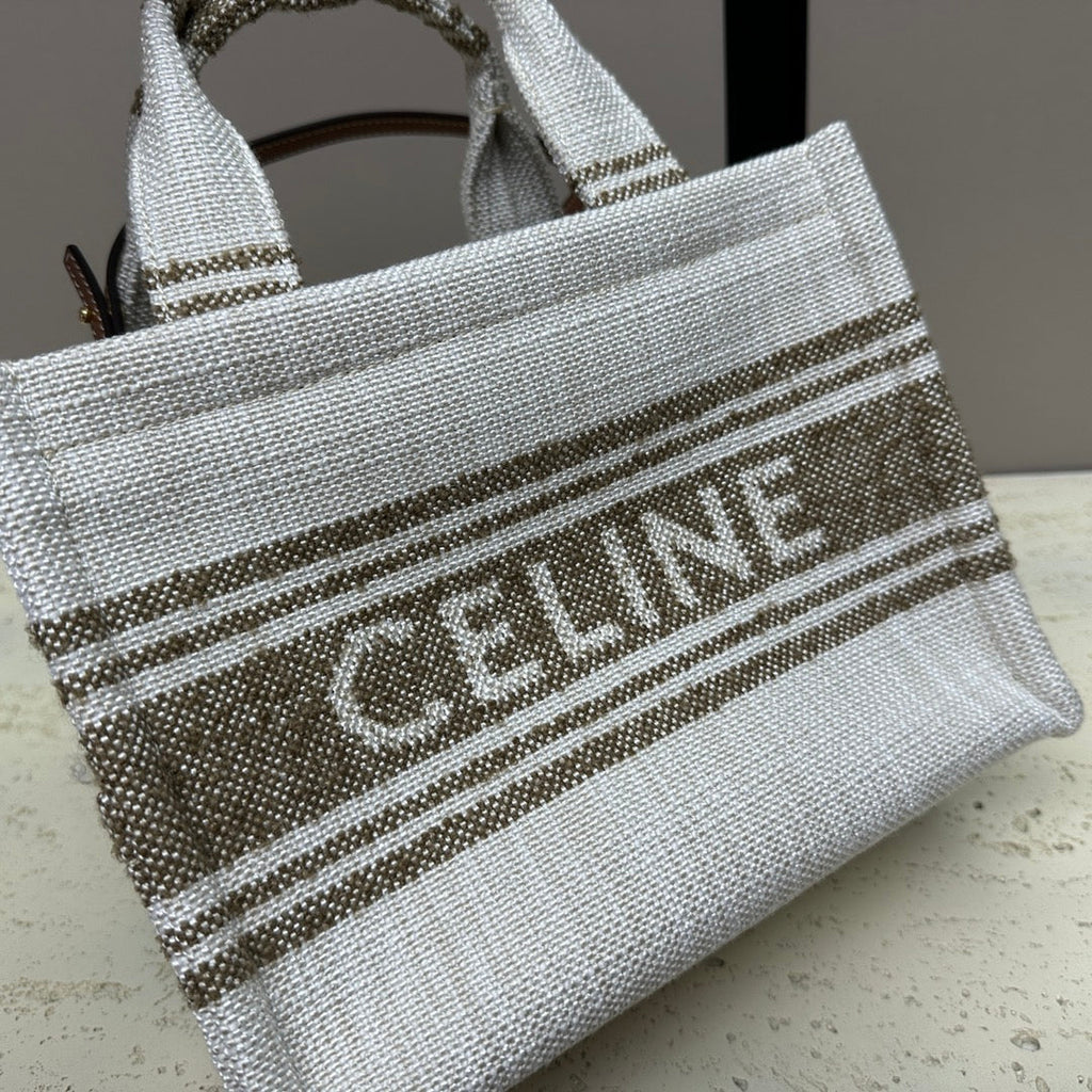 Celine Cabas Thais 26 Calfskin Jacquard Tobacco / Tan Bag
