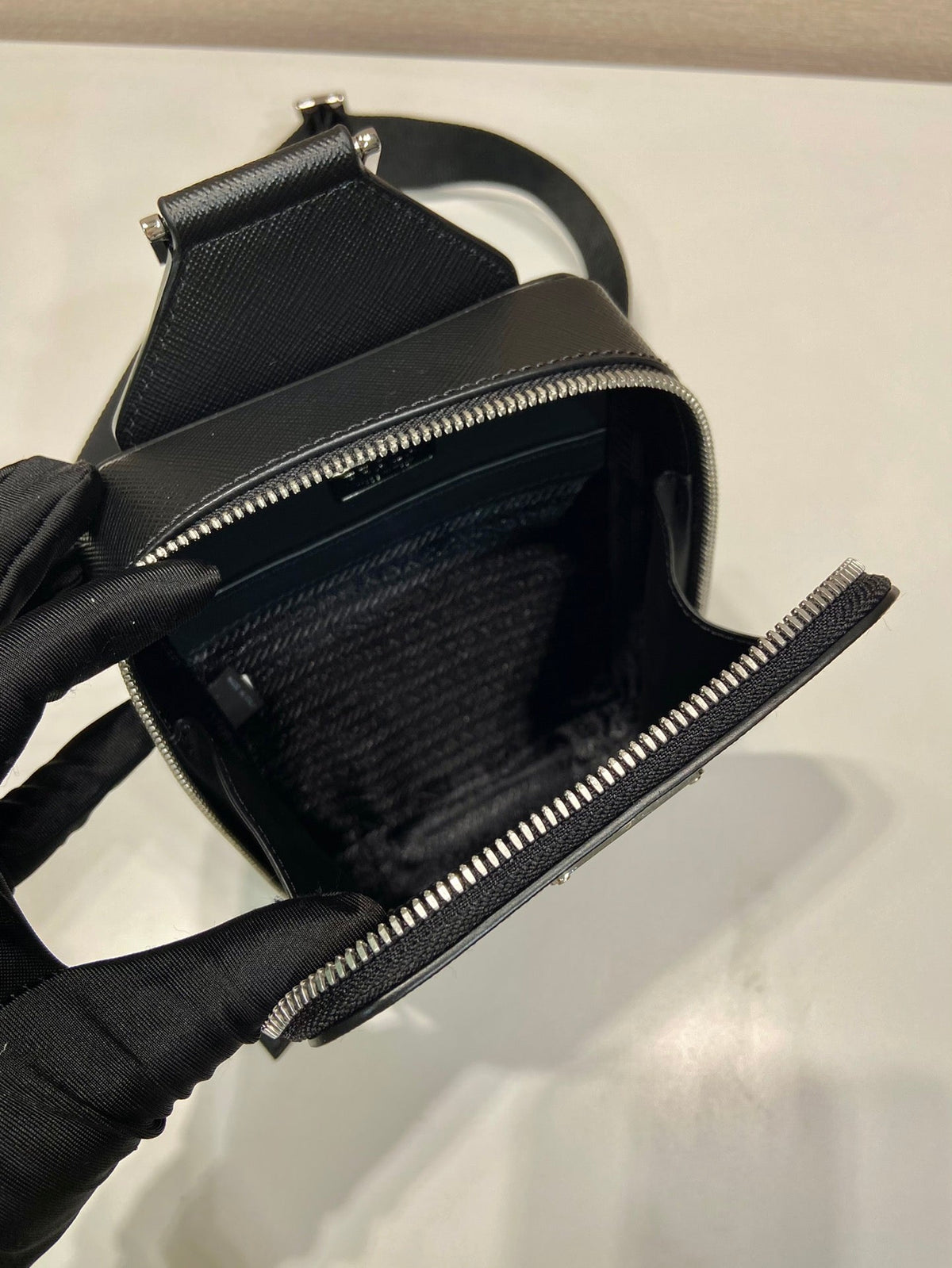Prada Chest Bag 20 in Black Saffiano Leather
