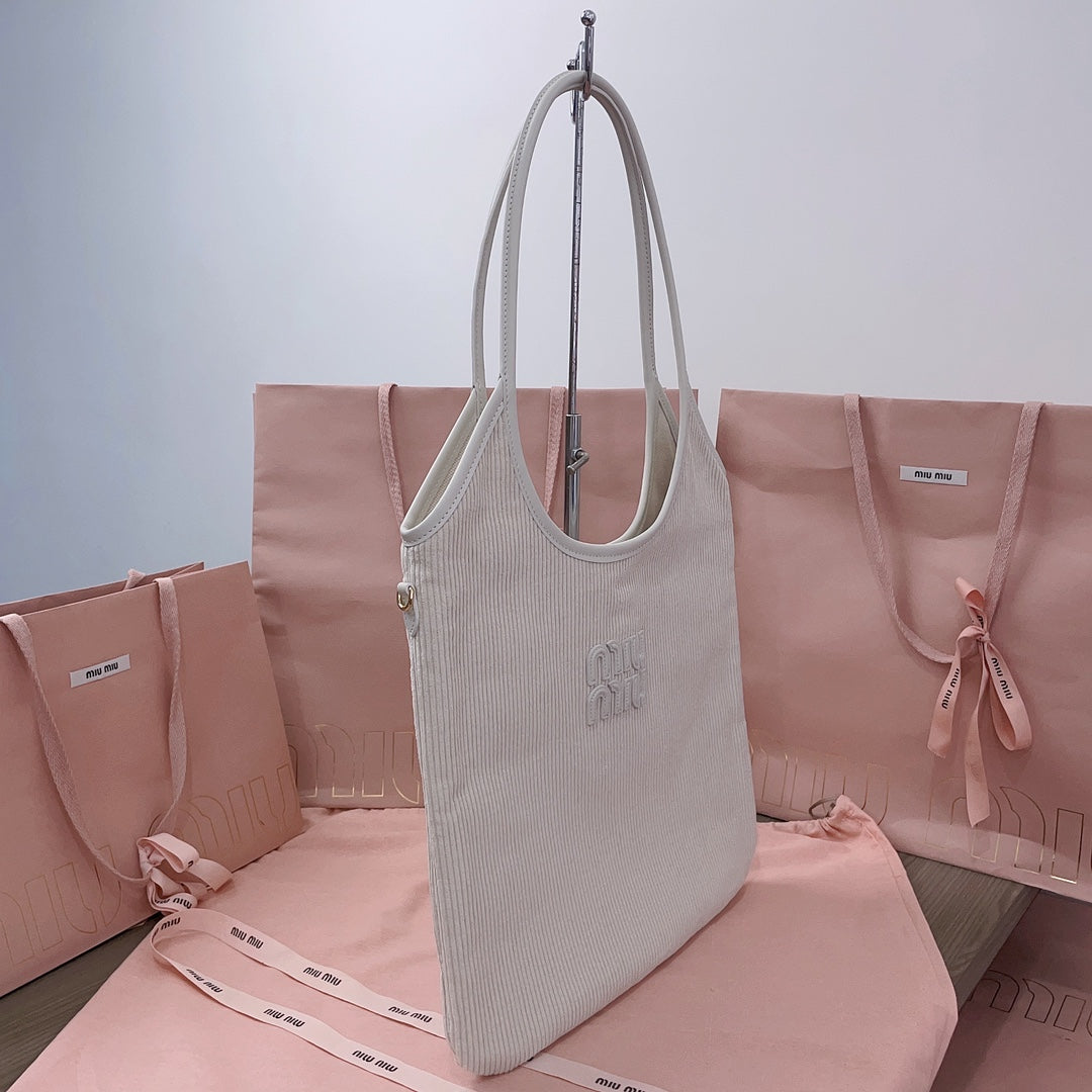 Ivy Tote Bag 40 in White Corduroy
