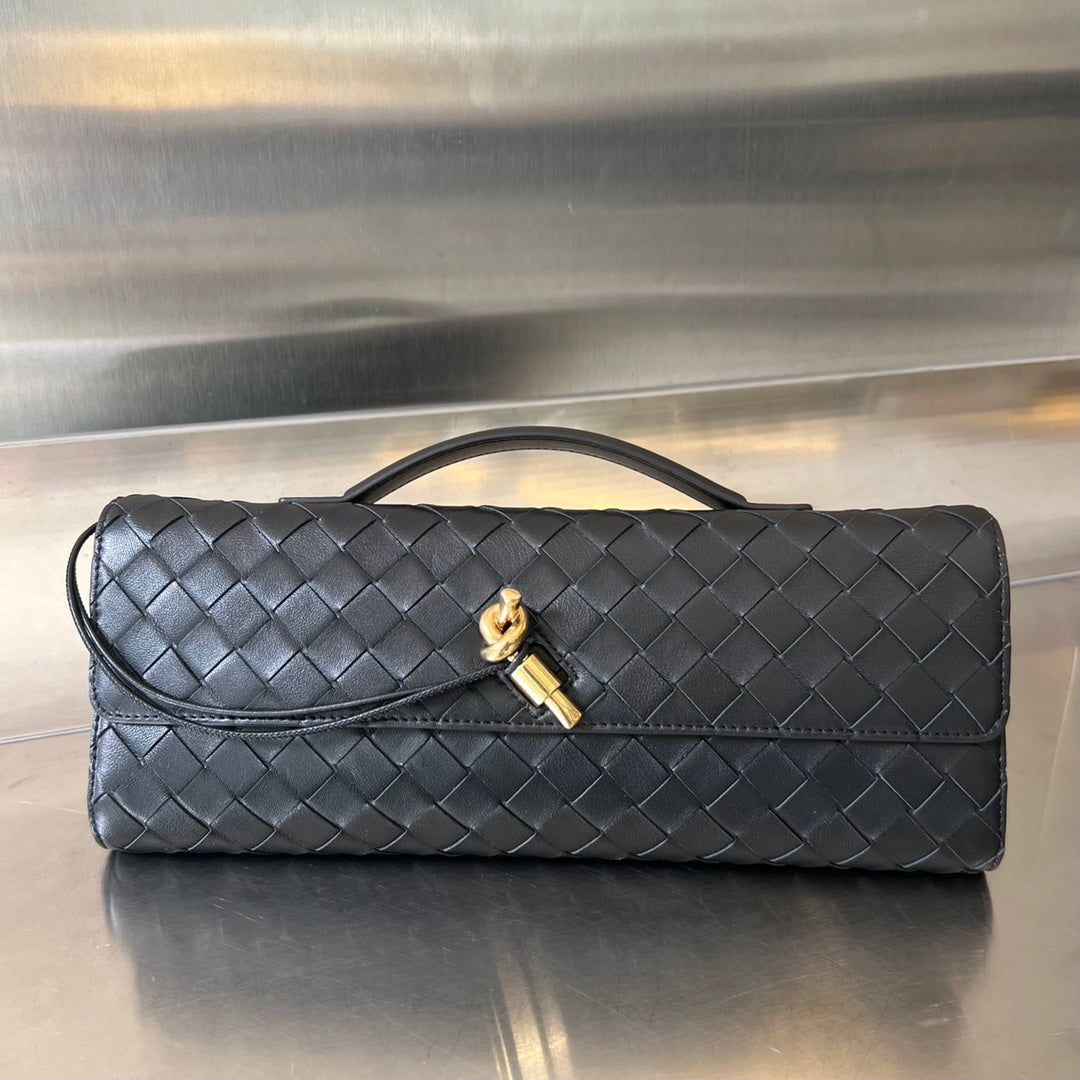 Bottega Veneta Long Clutch Andiamo with Handle 31cm Black Calfskin Ghw