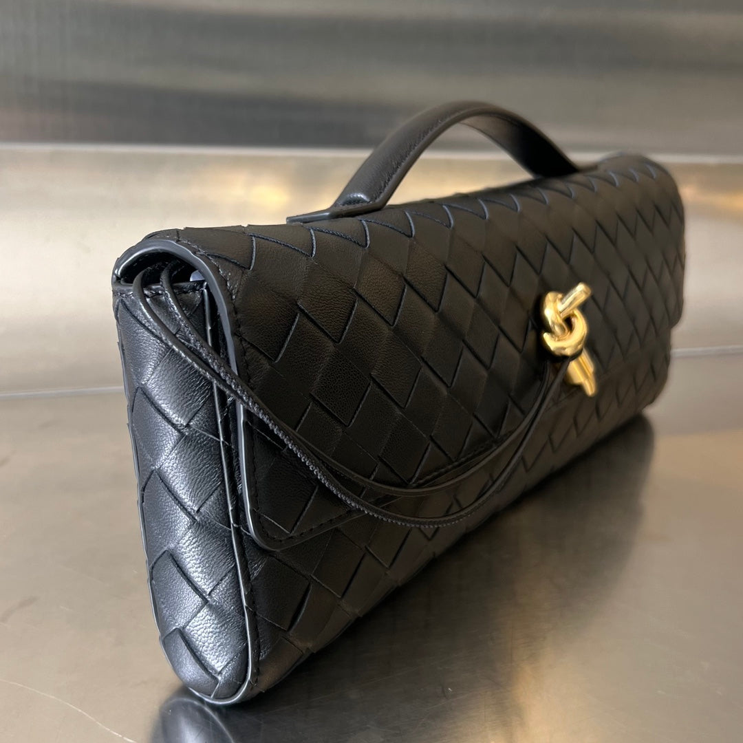 Bottega Veneta Long Clutch Andiamo with Handle 31cm Black Calfskin Ghw
