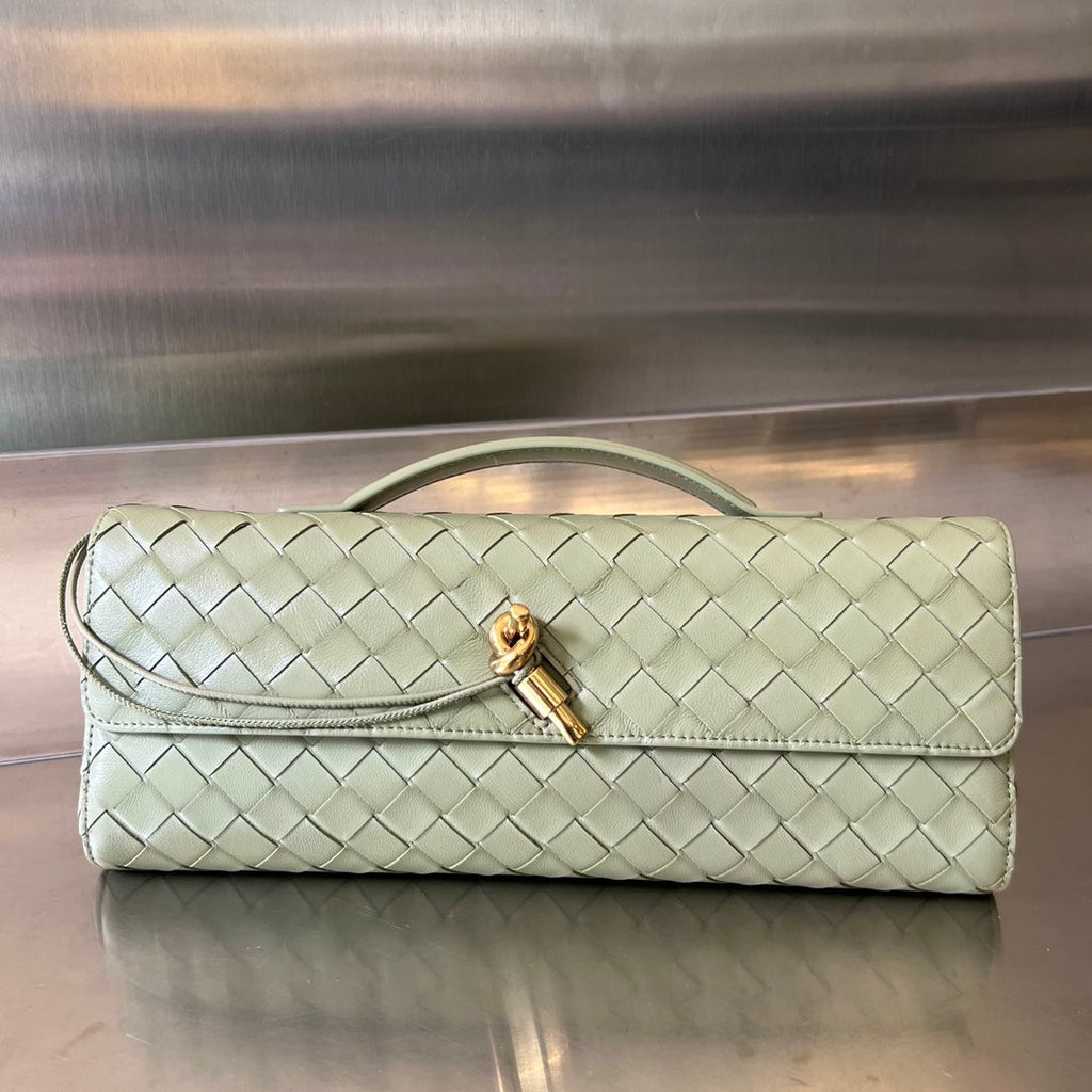 Bottega Veneta Long Clutch Andiamo with Handle 31cm Light Green Calfskin Ghw