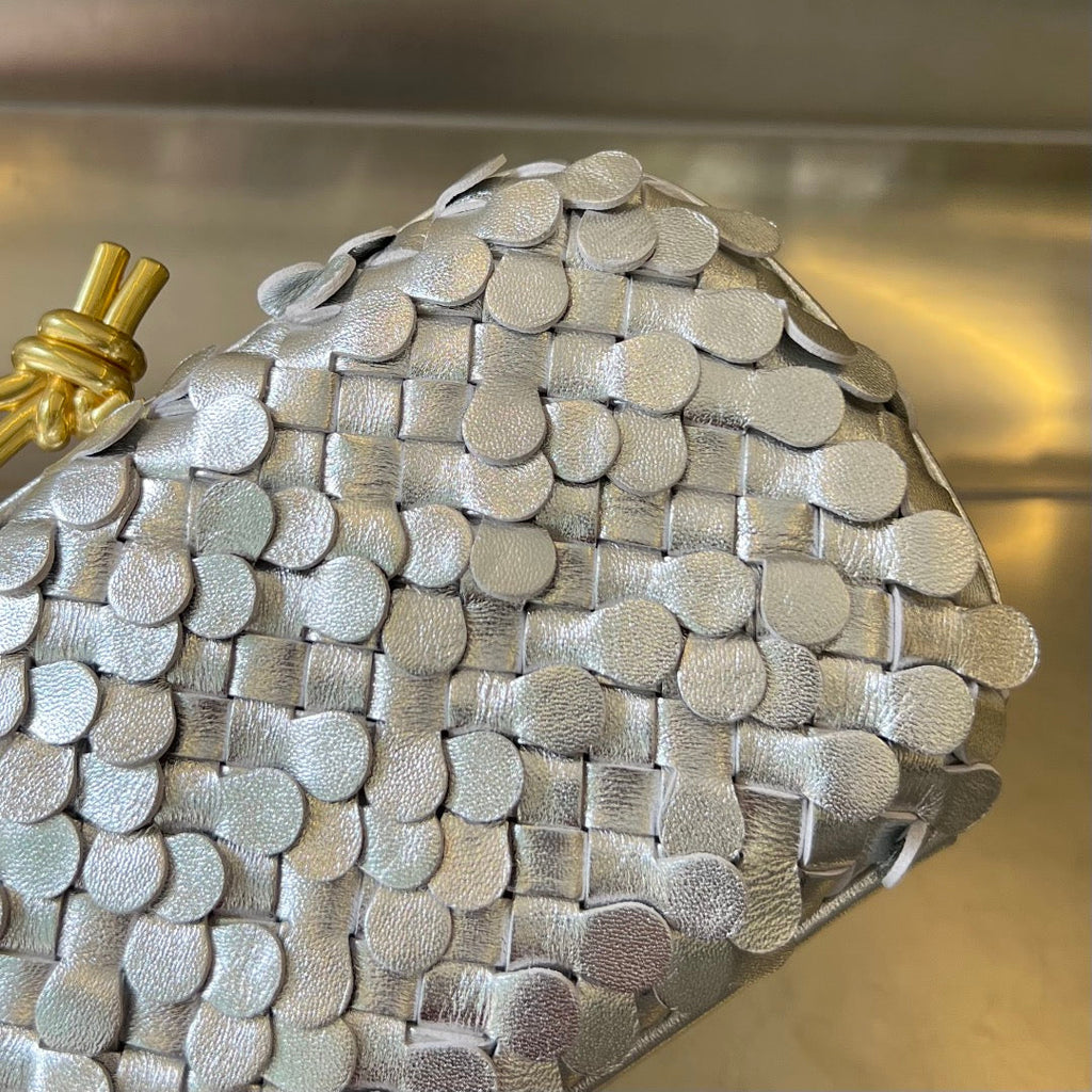 Bottega Veneta Golden Knot 19 in Silver Lambskin Bag