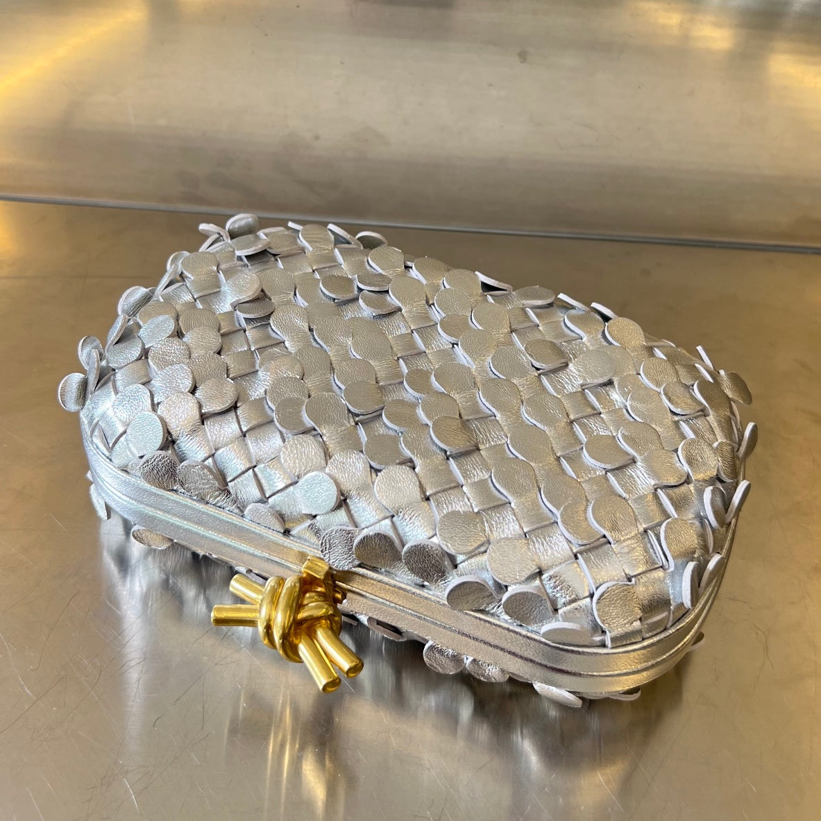 Bottega Veneta Golden Knot 19 in Silver Lambskin Bag
