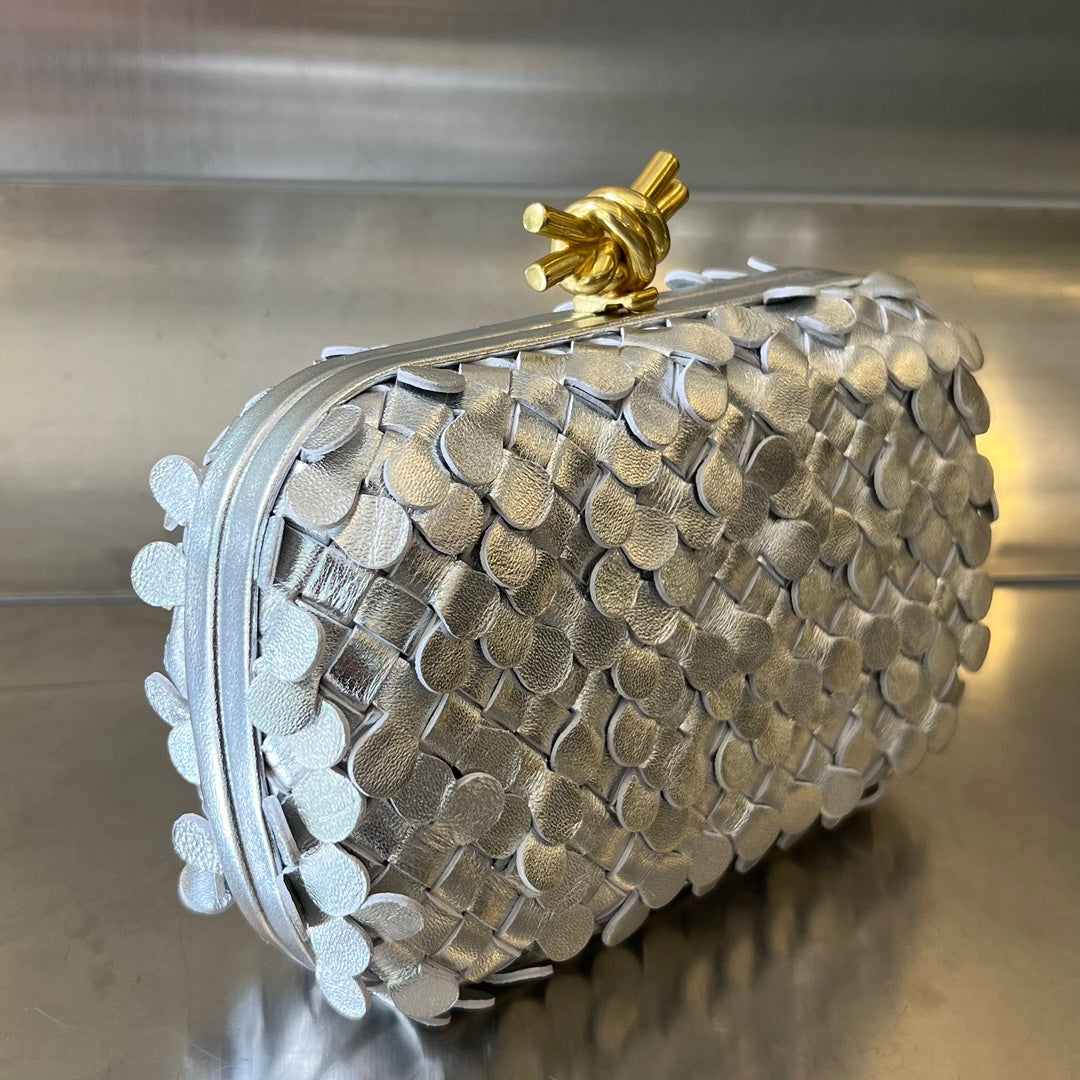 Bottega Veneta Golden Knot 19 in Silver Lambskin Bag