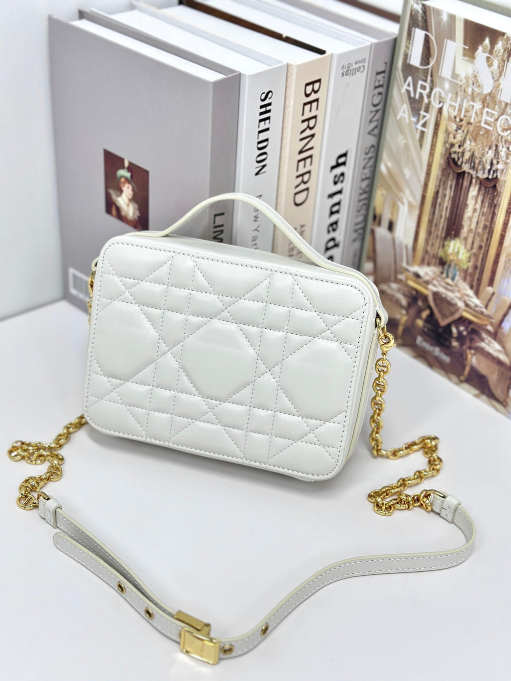 Dior Caro Box 19 in White Calfskin Bag