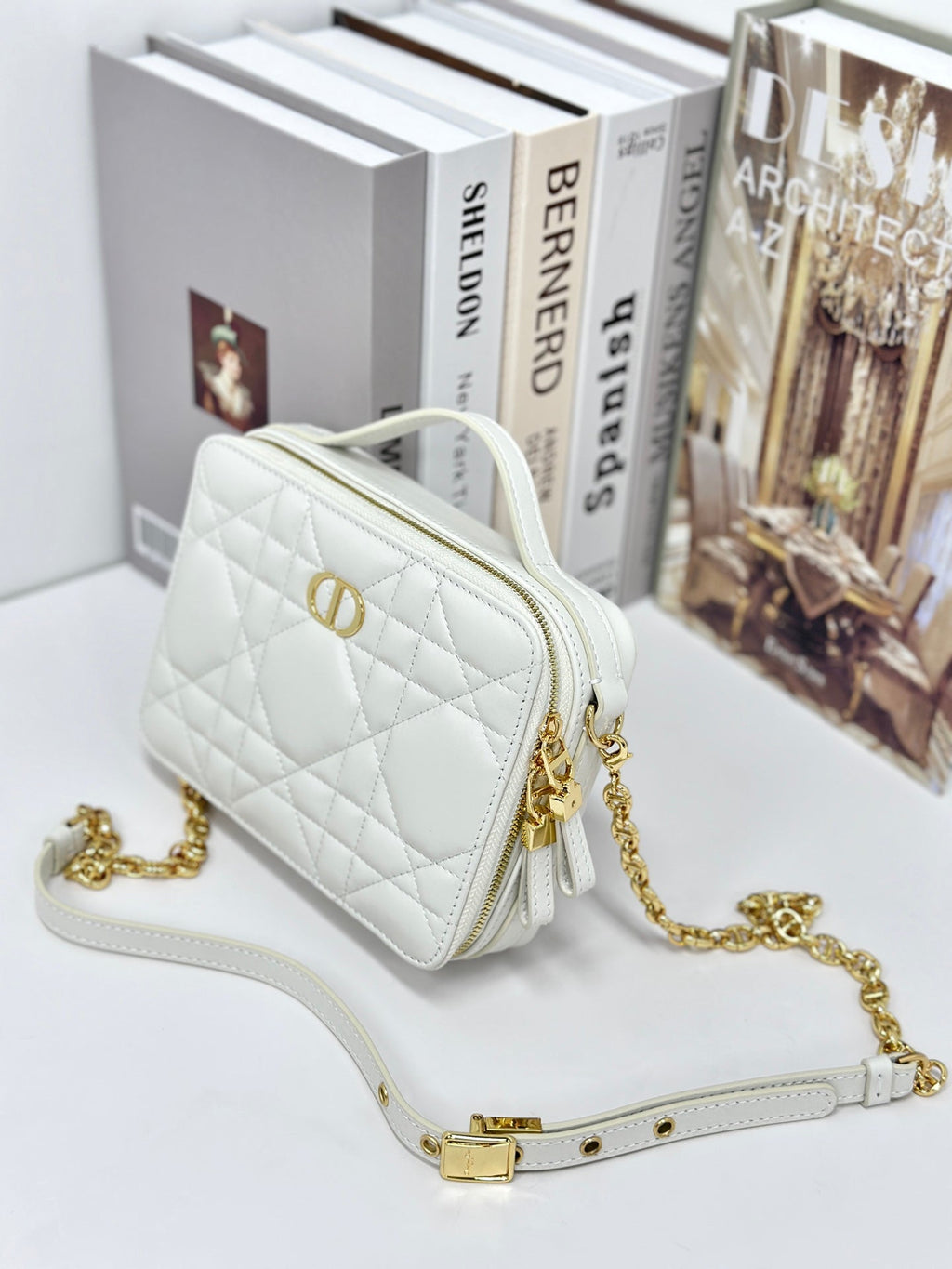 Dior Caro Box 19 in White Calfskin Bag