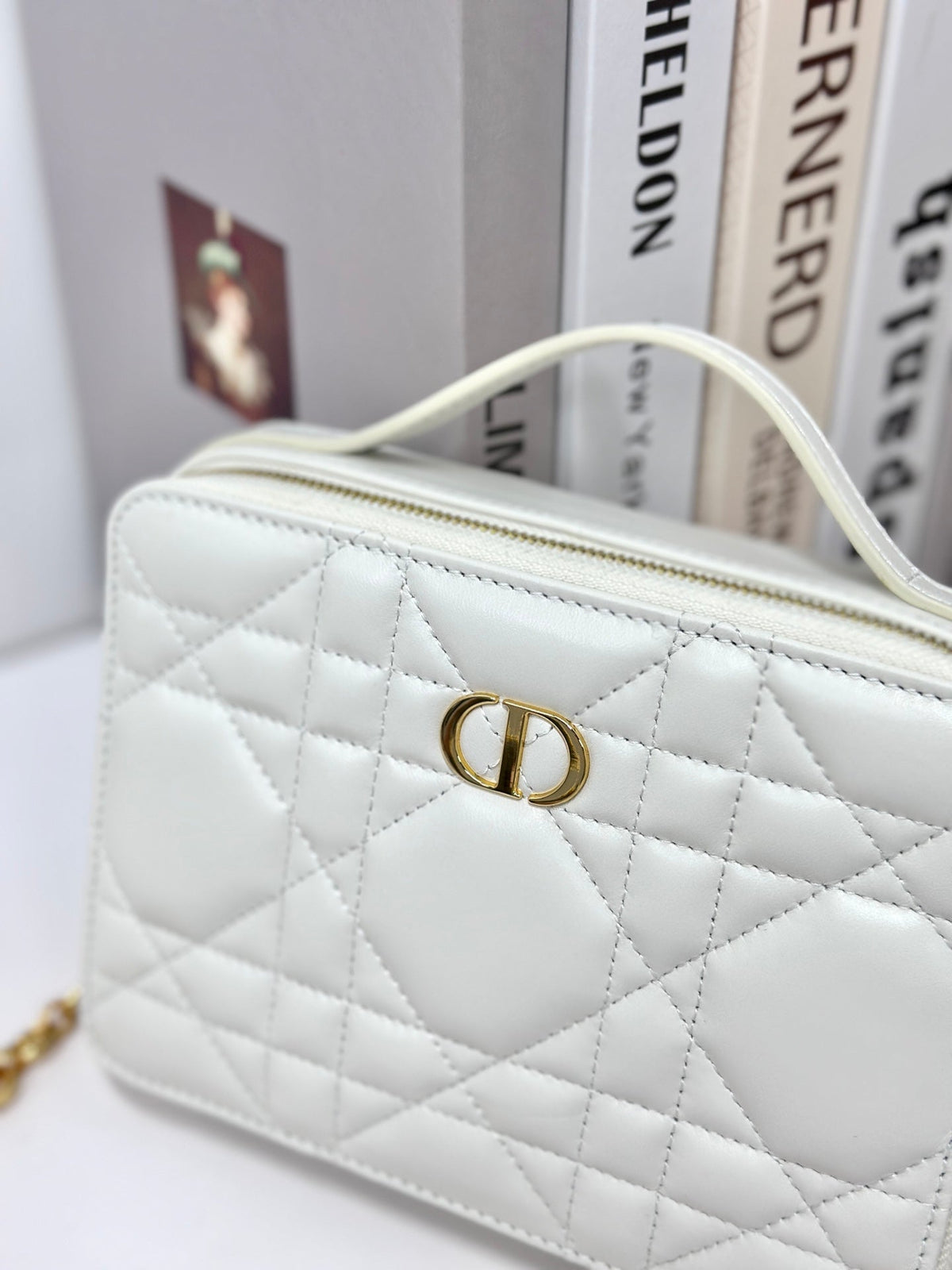 Dior Caro Box 19 in White Calfskin Bag