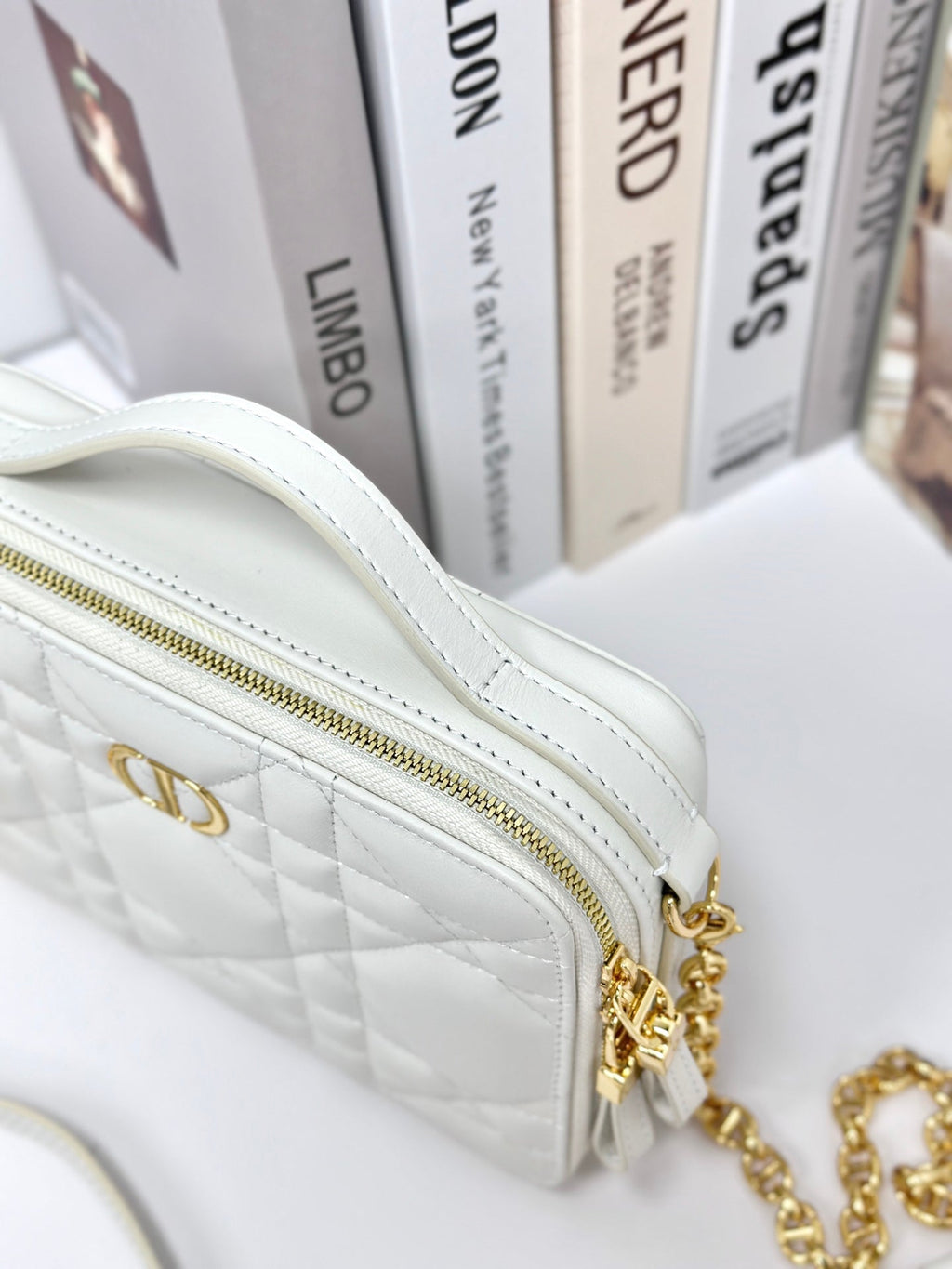 Dior Caro Box 19 in White Calfskin Bag