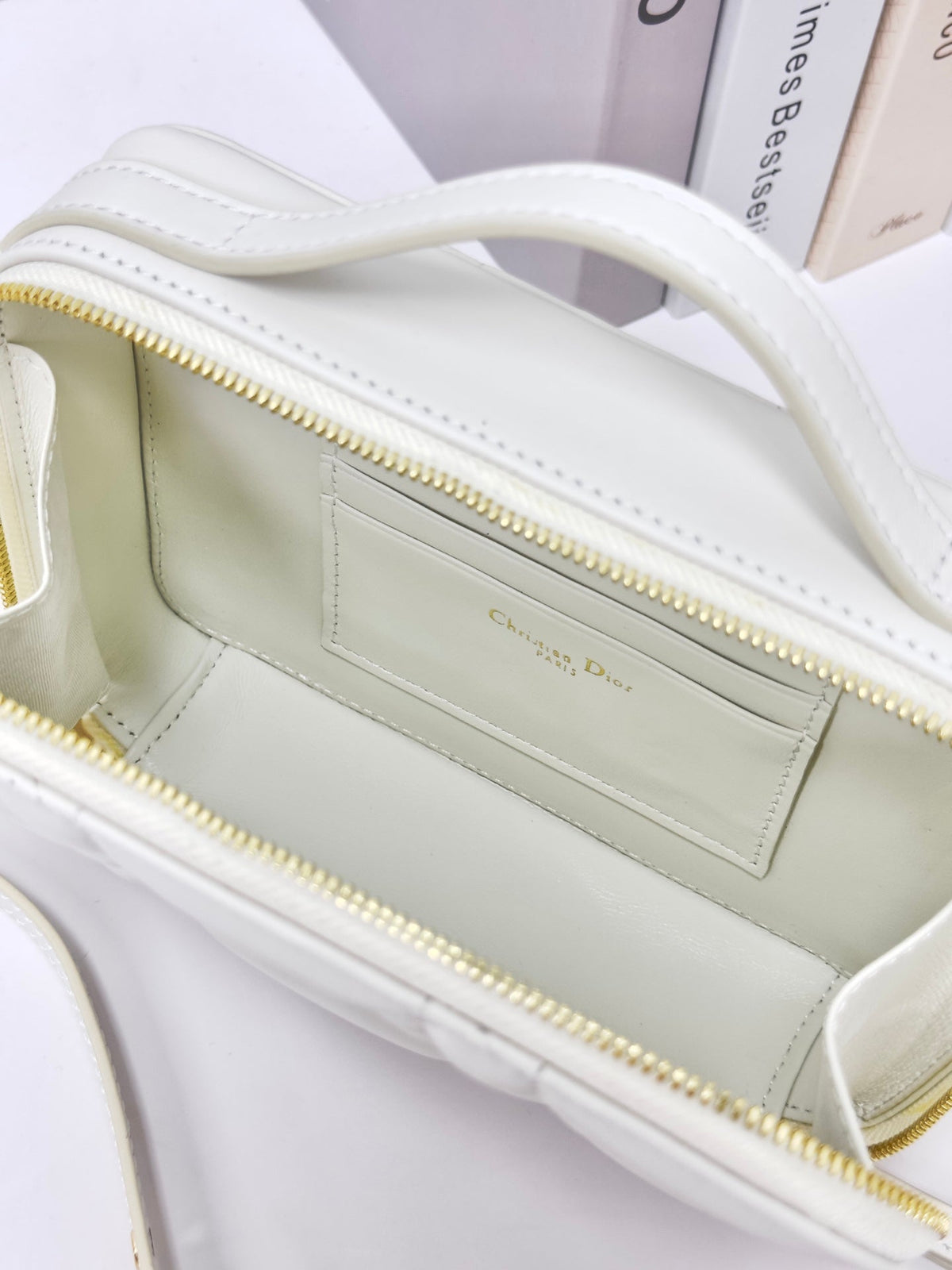 Dior Caro Box 19 in White Calfskin Bag