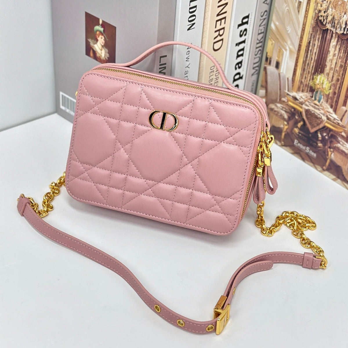 Dior Caro Box 19 in Light Pink Calfskin Bag