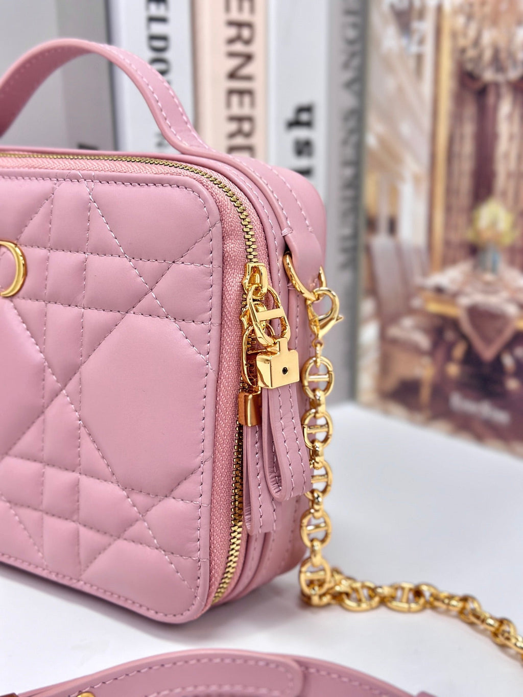 Dior Caro Box 19 in Light Pink Calfskin Bag