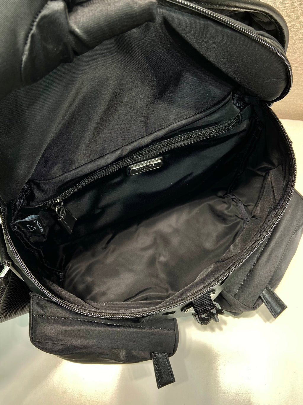Prada Crossbody Bag 29 in Black Re-Nylon and Calfskin Trim