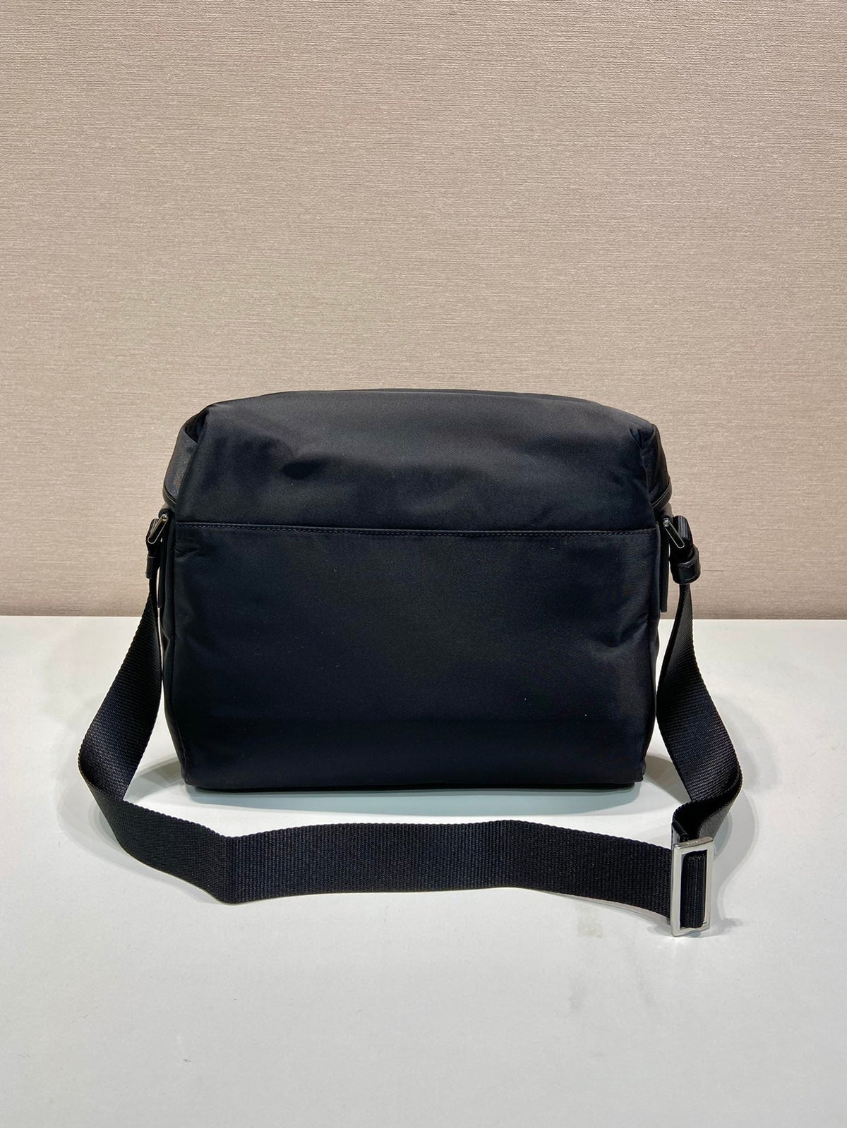 Prada Crossbody Bag 29 in Black Re-Nylon and Calfskin Trim