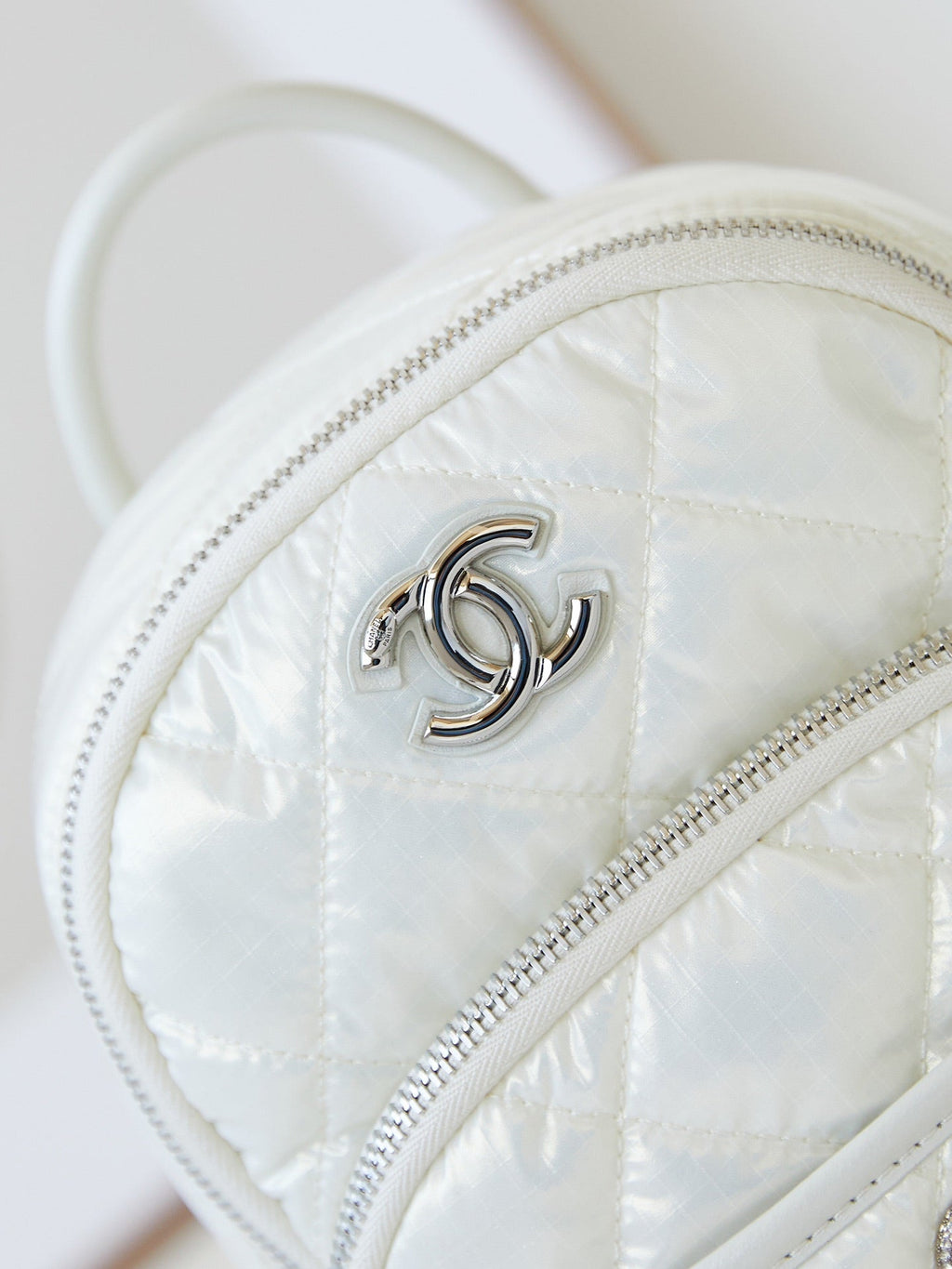 Chanel Backpack 22 in White Fabric Silver Hardware