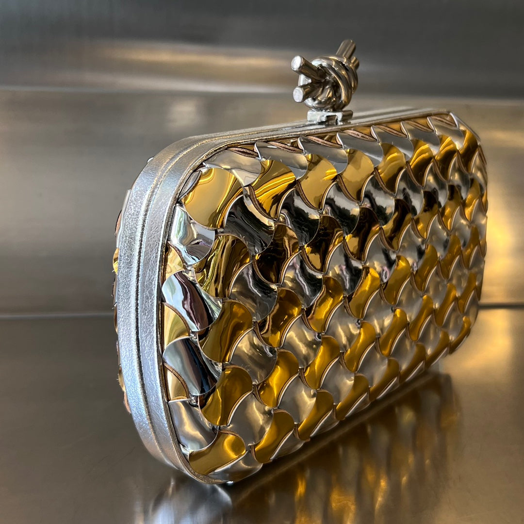 Bottega Veneta Classic Knot 19 in Golden Mix Silver Lambskin Bag
